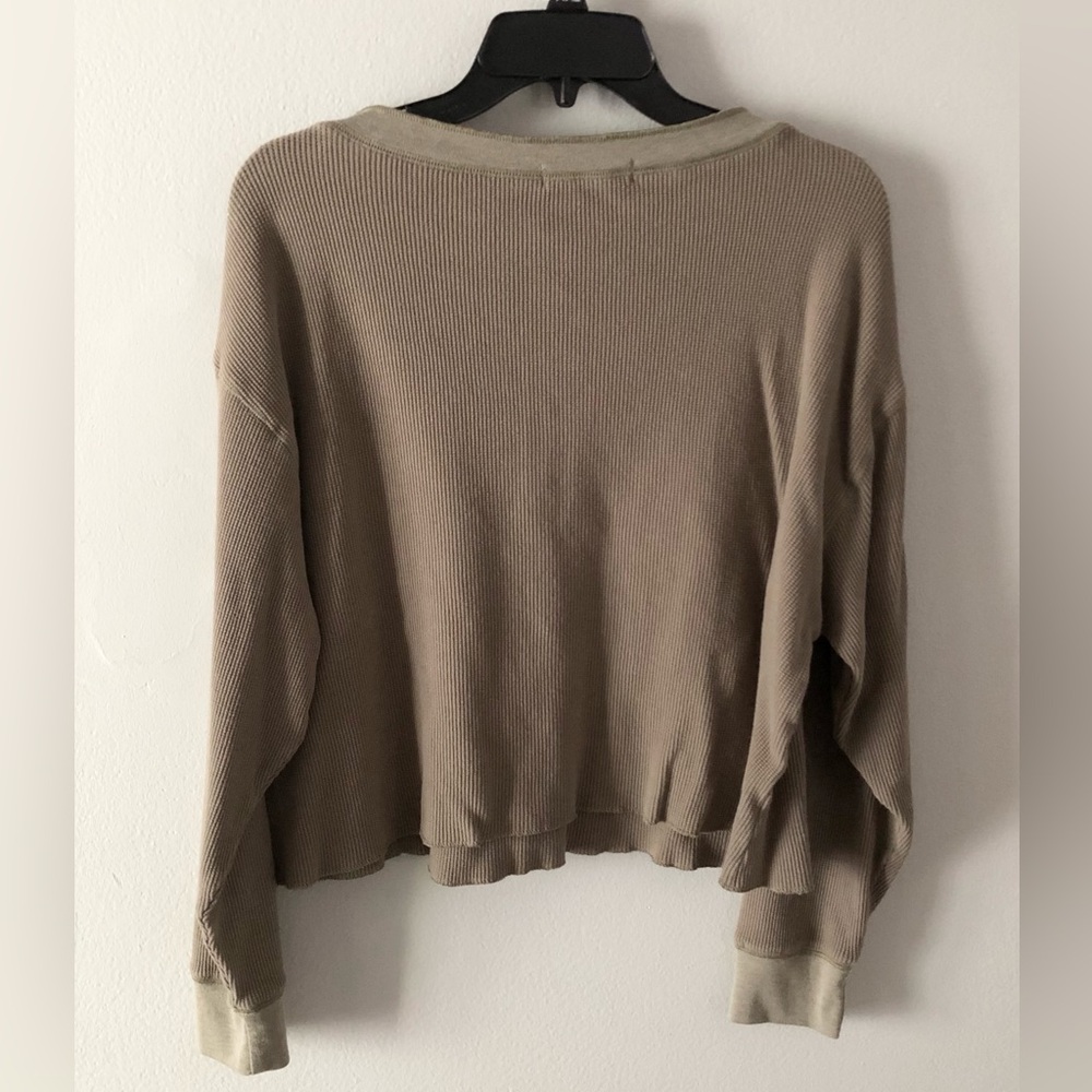 🔥NATURAL LIFE Olive Ribbed Henley Long Sleeve Top Cotton Boho - Picture 3 of 4